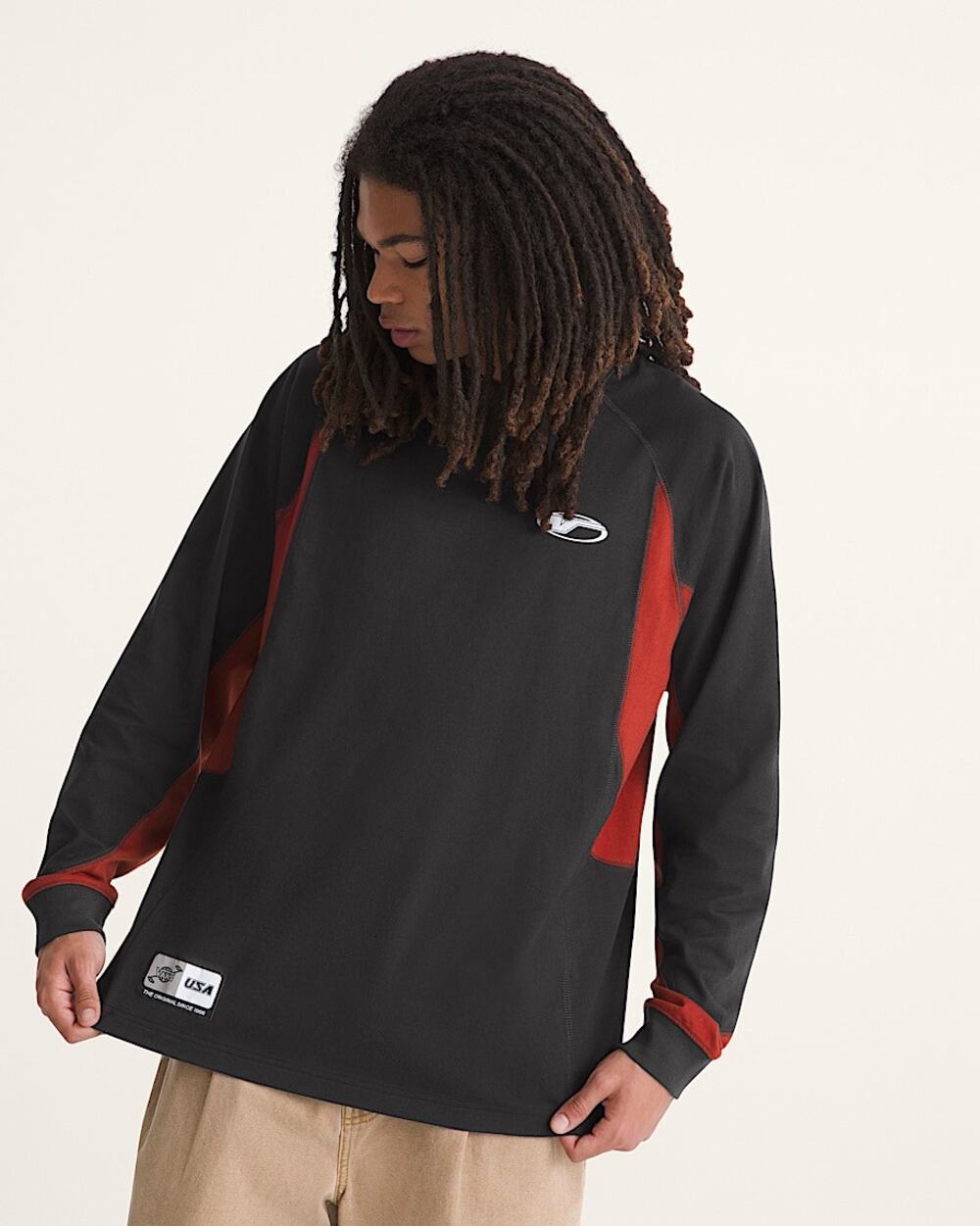 NWT Vans Men's Retro Sport Long Sleeve T-Shirt in Black/Red size Large